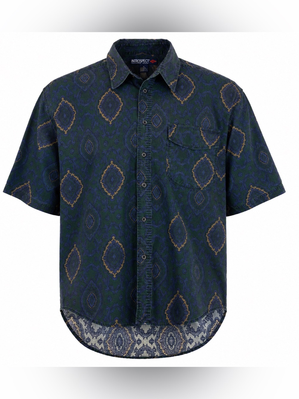 Vintage Introspect Paisley Button Up Shirt Mens Medium Green Purple 90s
